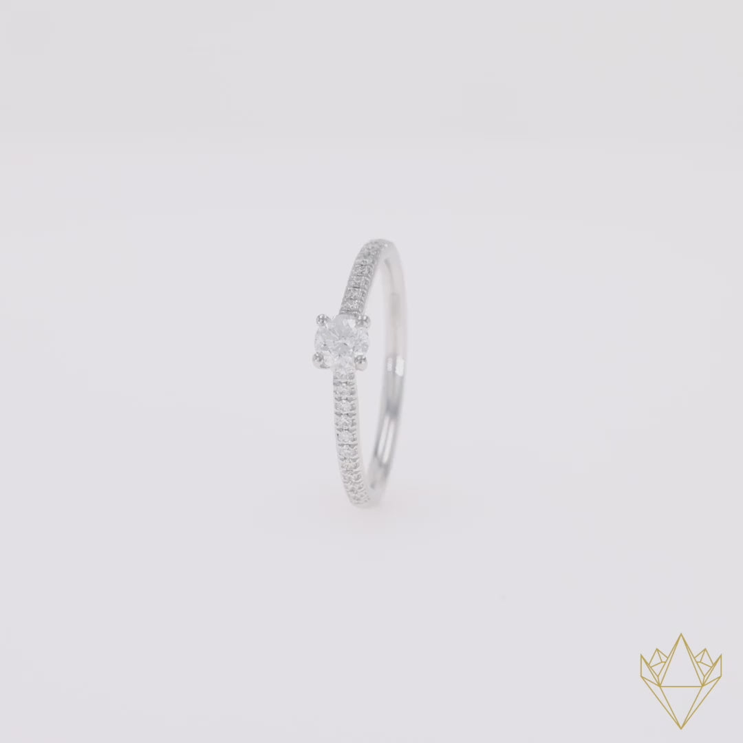 360 Video Platinum Round Brilliant Cut Diamond Solitaire & Shoulder 0.48ctw Ring