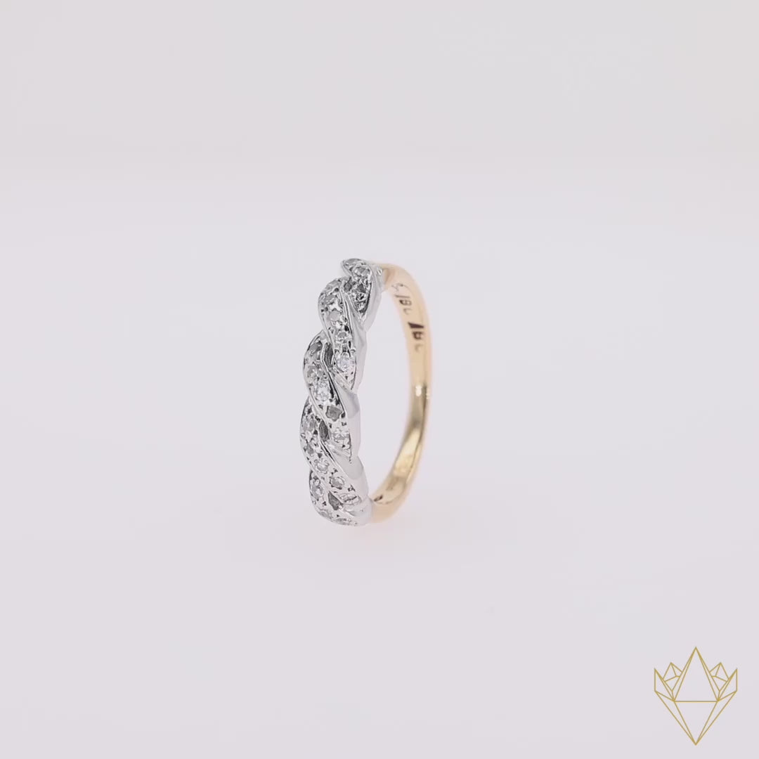 18ct Yellow Gold Diamond Set Plait Ring - 360 Video