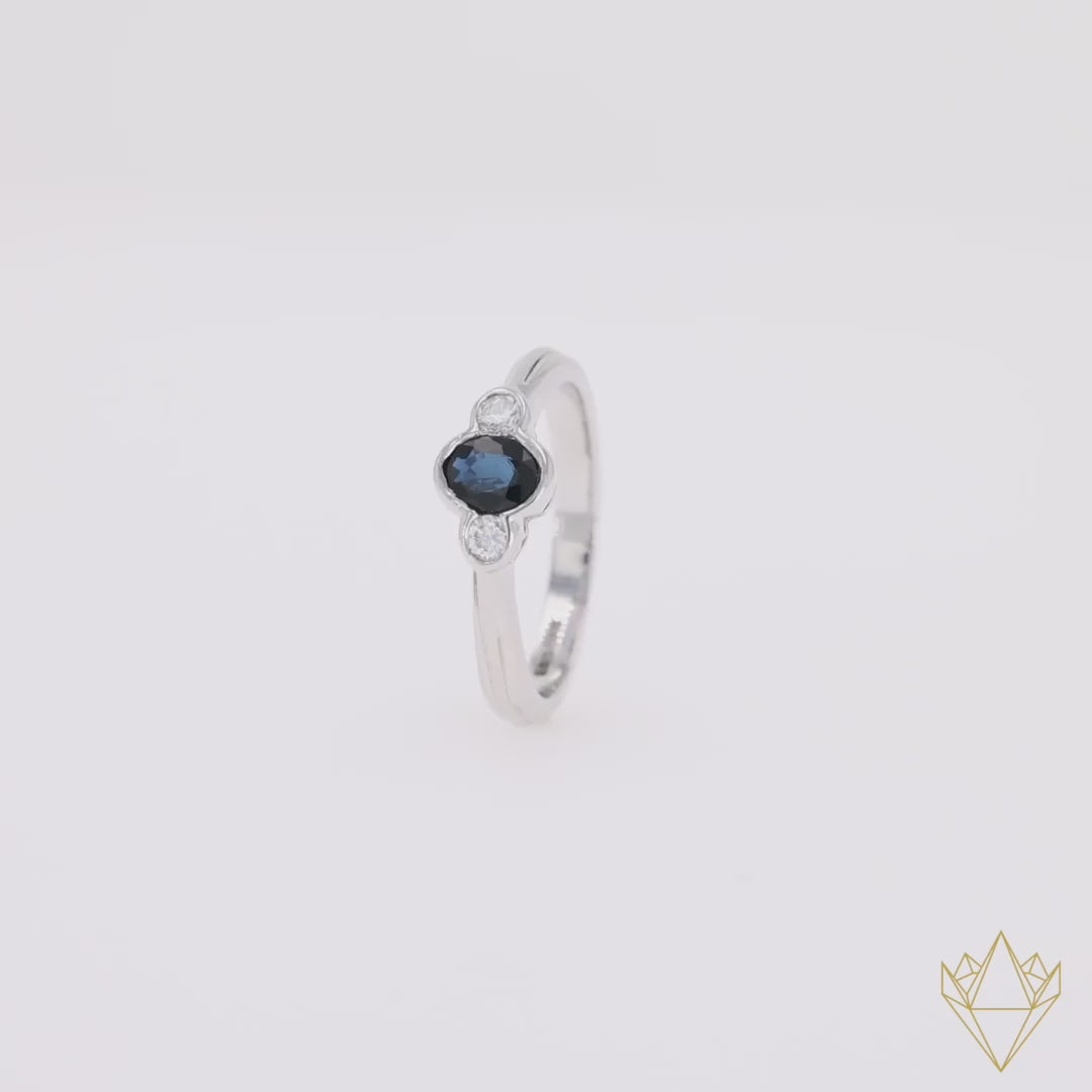 9ct White Gold Sapphire & Diamond Bezel Set Trilogy Ring - 360 Video