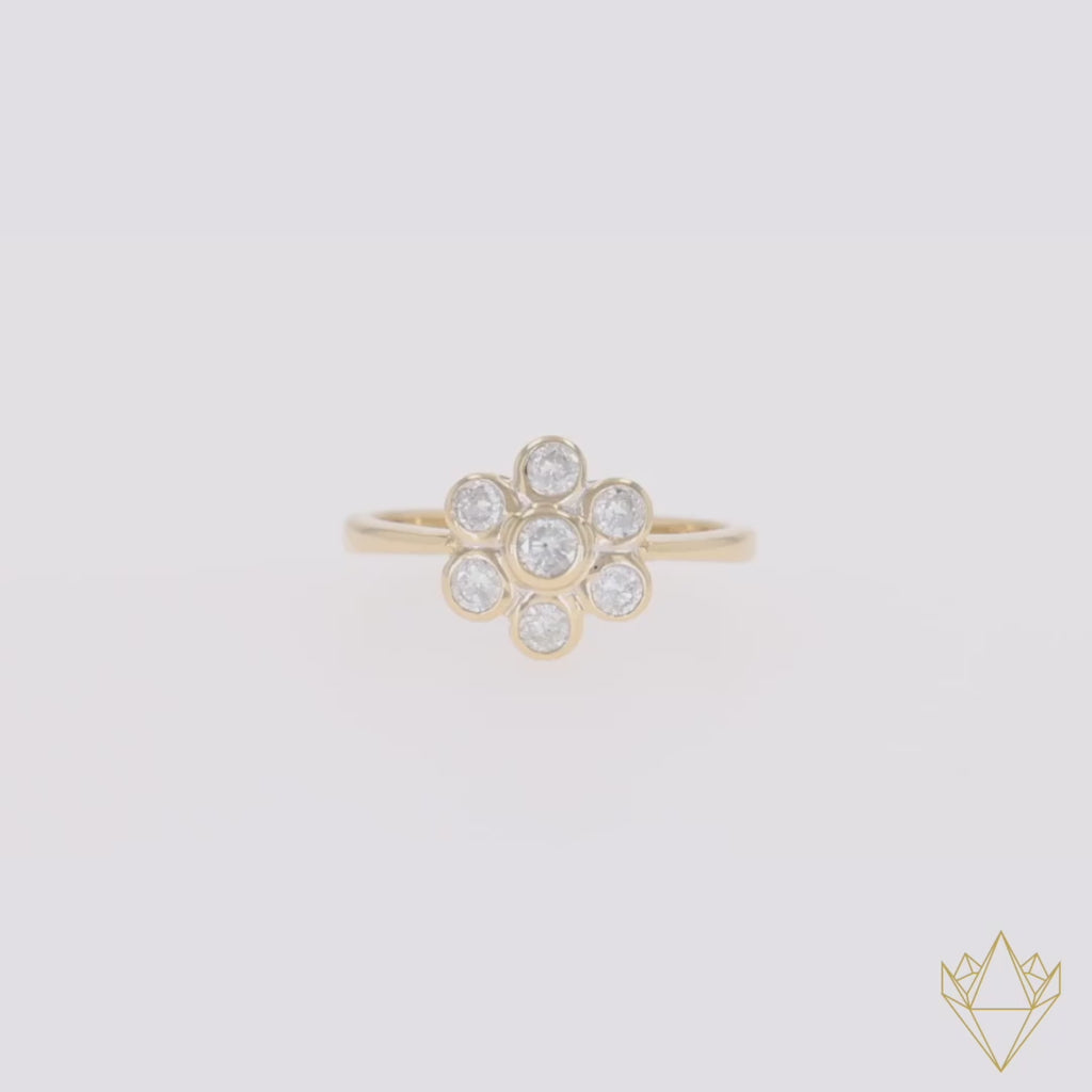 18ct Yellow Gold Diamond Bezel Set Flower Cluster Ring - Video