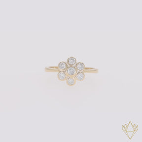 18ct Yellow Gold Diamond Bezel Set Flower Cluster Ring - Video