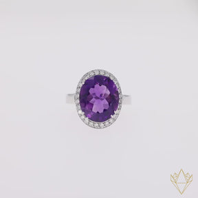 18ct White Gold Amethyst & Diamond Oval Cocktail Ring - 360 Video