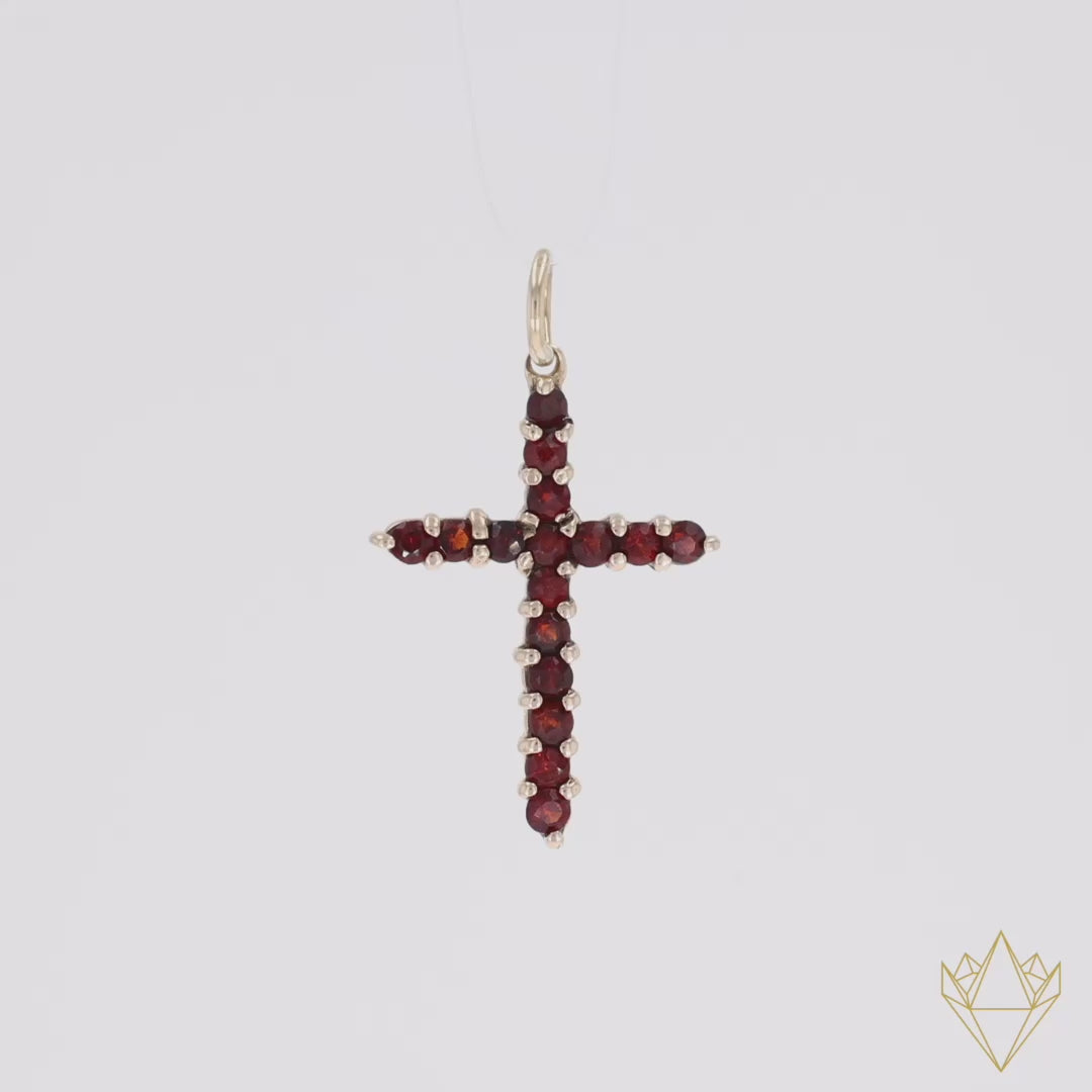 9ct Yellow Gold Claw Set Garnet Cross Pendant - 360 Video