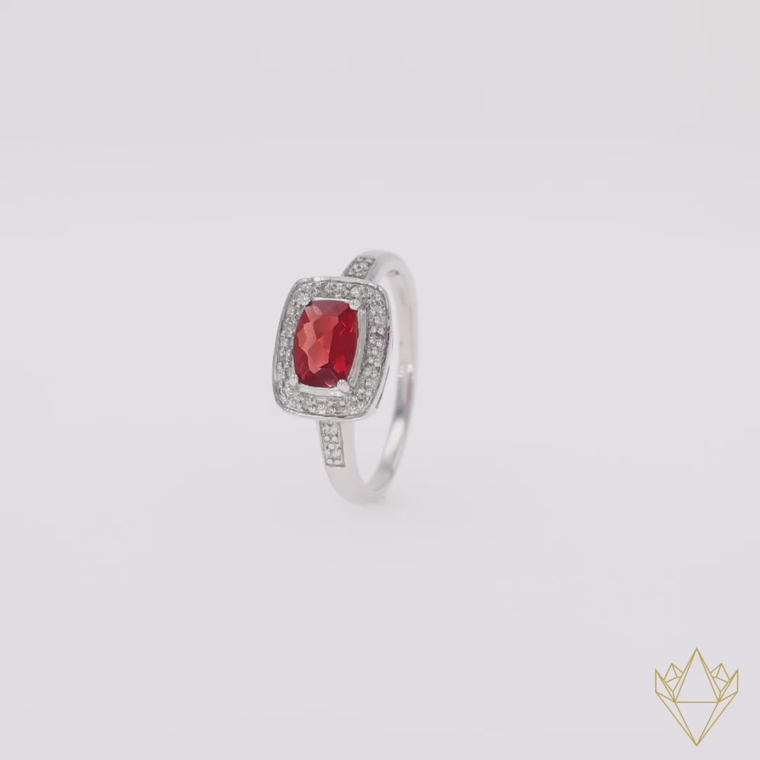9ct White Gold Oregon Sunstone & Diamond Cluster Ring - 360 Video