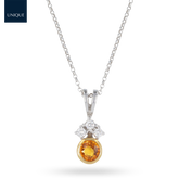 18ct Yellow & White Gold Orange Sapphire & Diamond Set Pendant & Chain