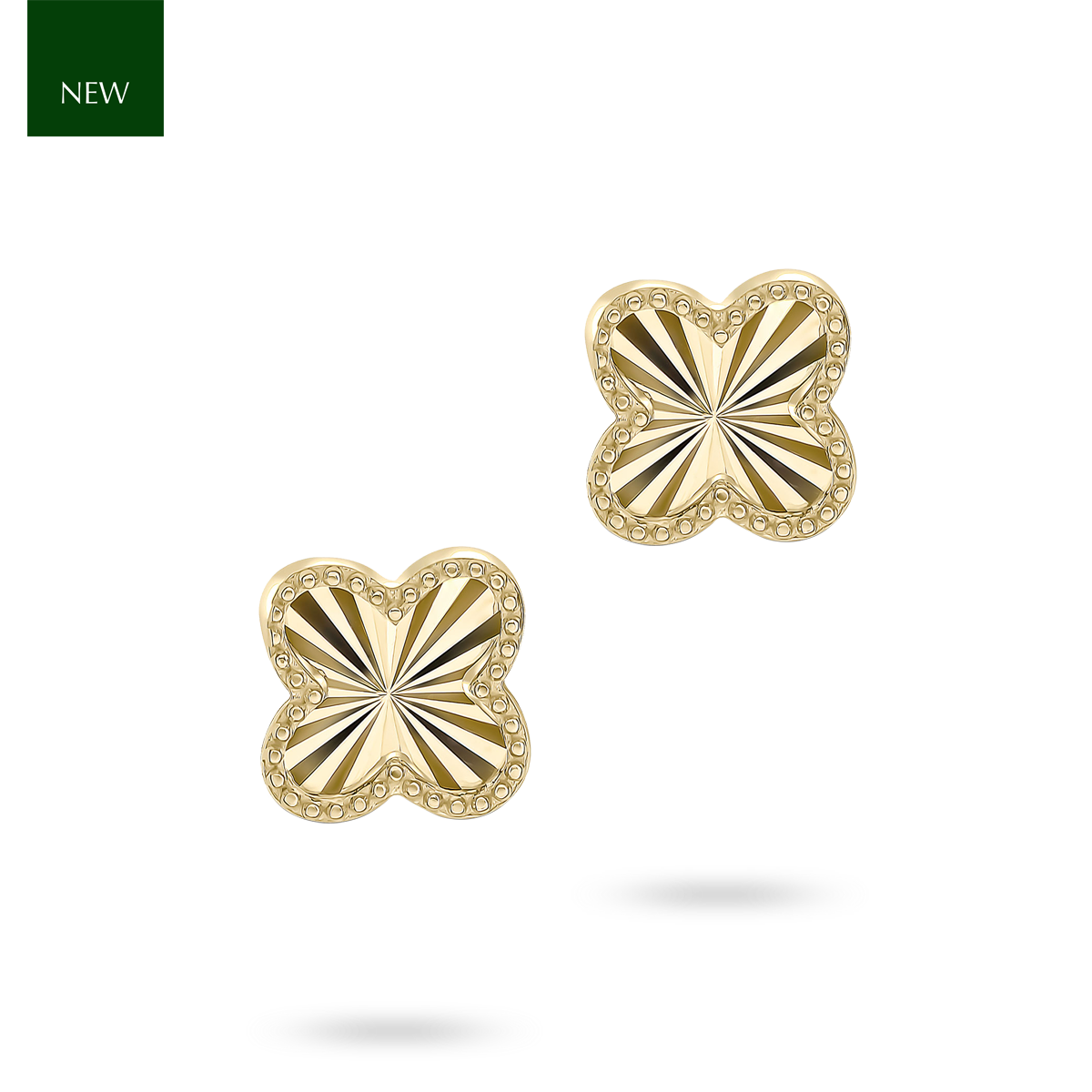 9ct Yellow Gold Beaded Edge Clover Stud Earrings