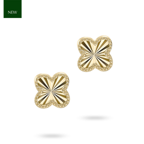 9ct Yellow Gold Beaded Edge Clover Stud Earrings