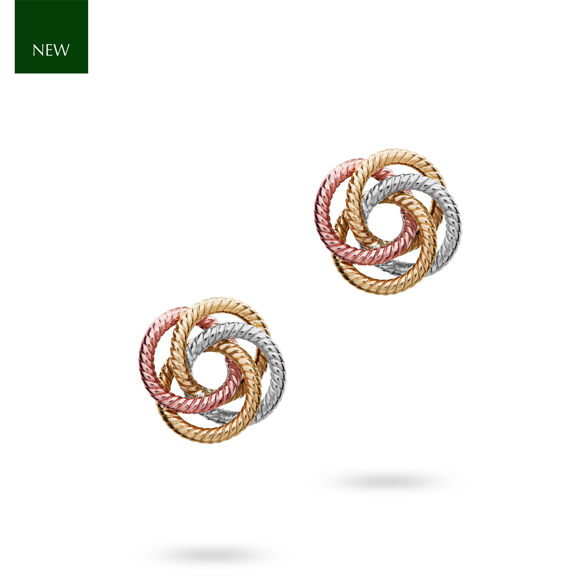 9ct Three Colour Gold Ribbed Wire Knot Stud Earrings