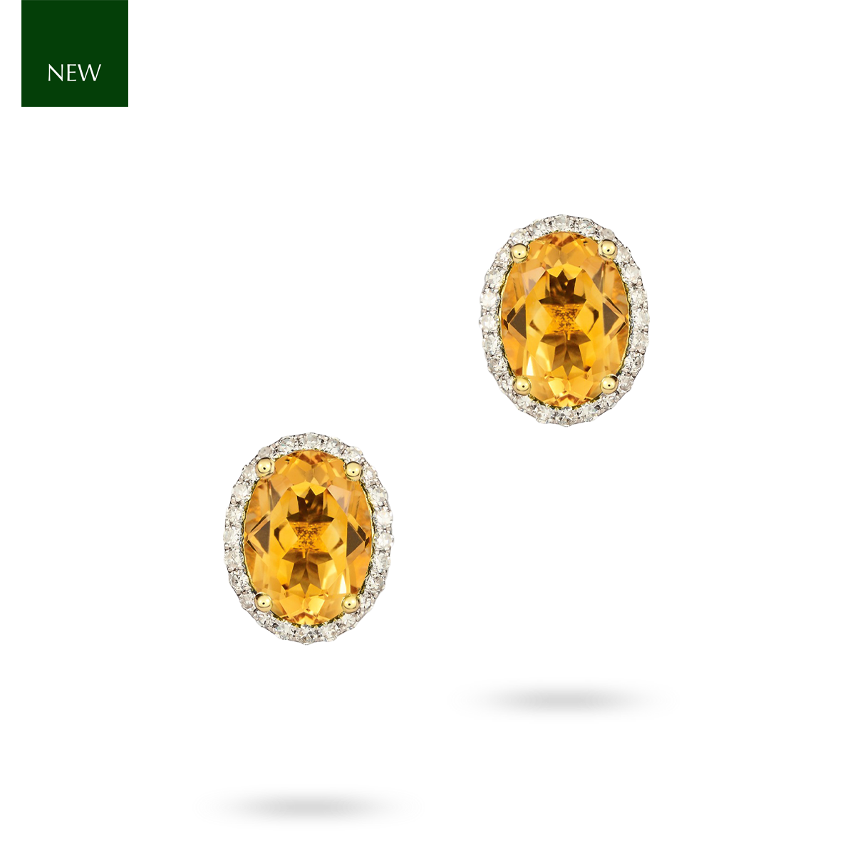 9ct Yellow Gold Oval Citrine & Diamond Cluster Stud Earrings