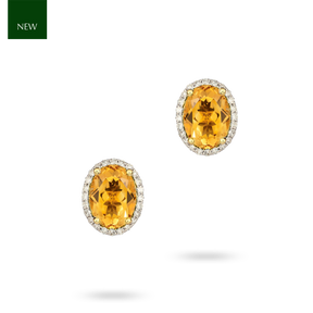 9ct Yellow Gold Oval Citrine & Diamond Cluster Stud Earrings