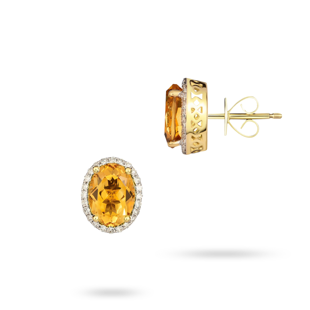 9ct Yellow Gold Oval Citrine & Diamond Cluster Stud Earrings