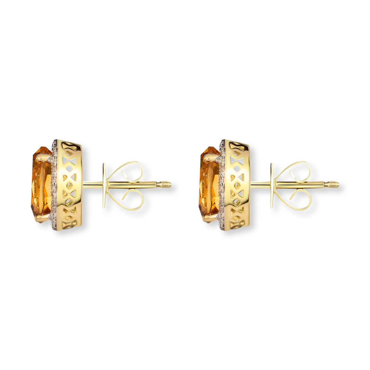 9ct Yellow Gold Oval Citrine & Diamond Cluster Stud Earrings