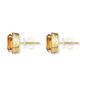 9ct Yellow Gold Oval Citrine & Diamond Cluster Stud Earrings