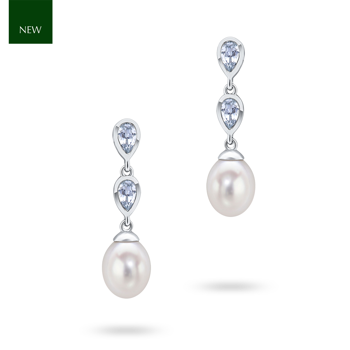 9ct White Gold Pearl and Aquamarine Double Drop Earrings