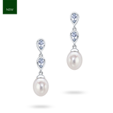 9ct White Gold Pearl and Aquamarine Double Drop Earrings