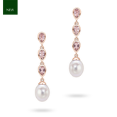 9ct Rose Gold Pearl and Morganite Triple Drop Earrings