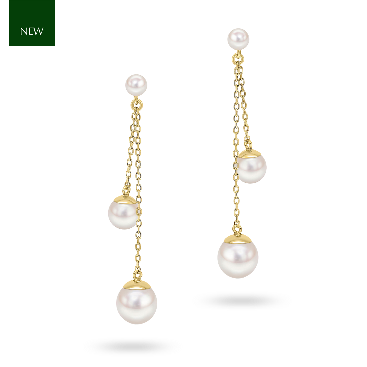 9ct Yellow Gold Double Strand Drop Pearl Earrings