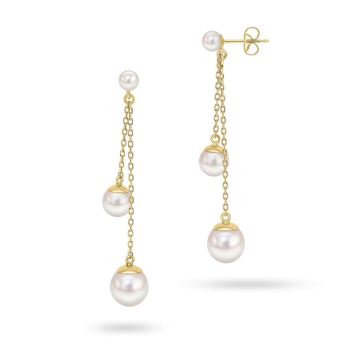 9ct Yellow Gold Double Strand Drop Pearl Earrings