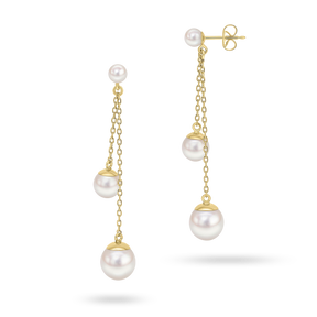 9ct Yellow Gold Double Strand Drop Pearl Earrings