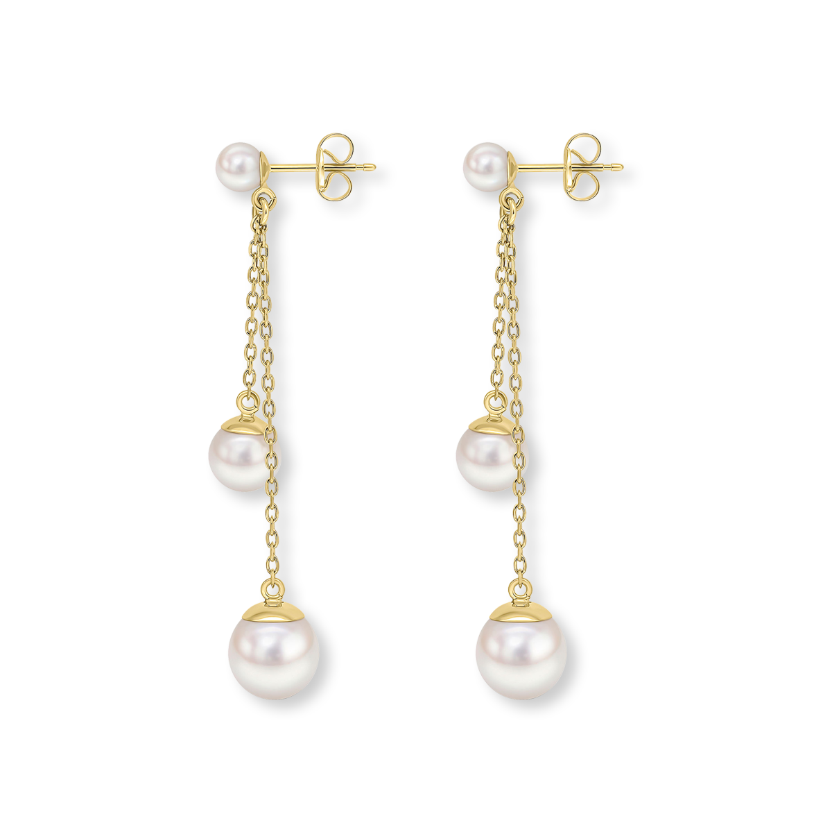 9ct Yellow Gold Double Strand Drop Pearl Earrings