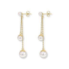 9ct Yellow Gold Double Strand Drop Pearl Earrings