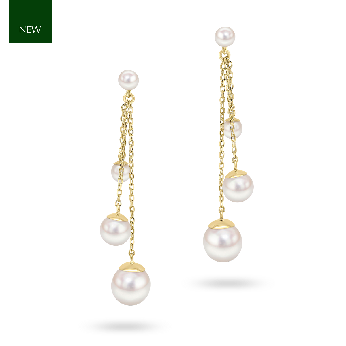 9ct Yellow Gold Triple Strand Drop Pearl Earrings