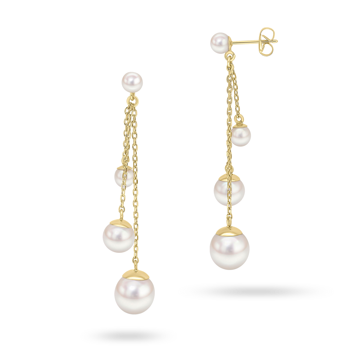 9ct Yellow Gold Triple Strand Drop Pearl Earrings