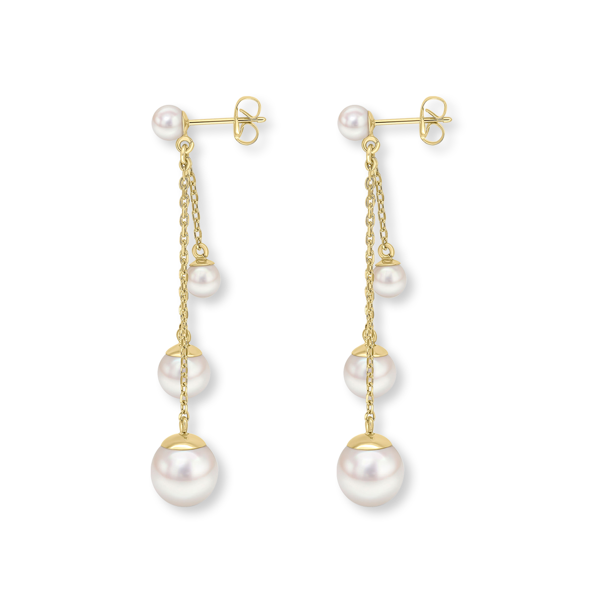 9ct Yellow Gold Triple Strand Drop Pearl Earrings
