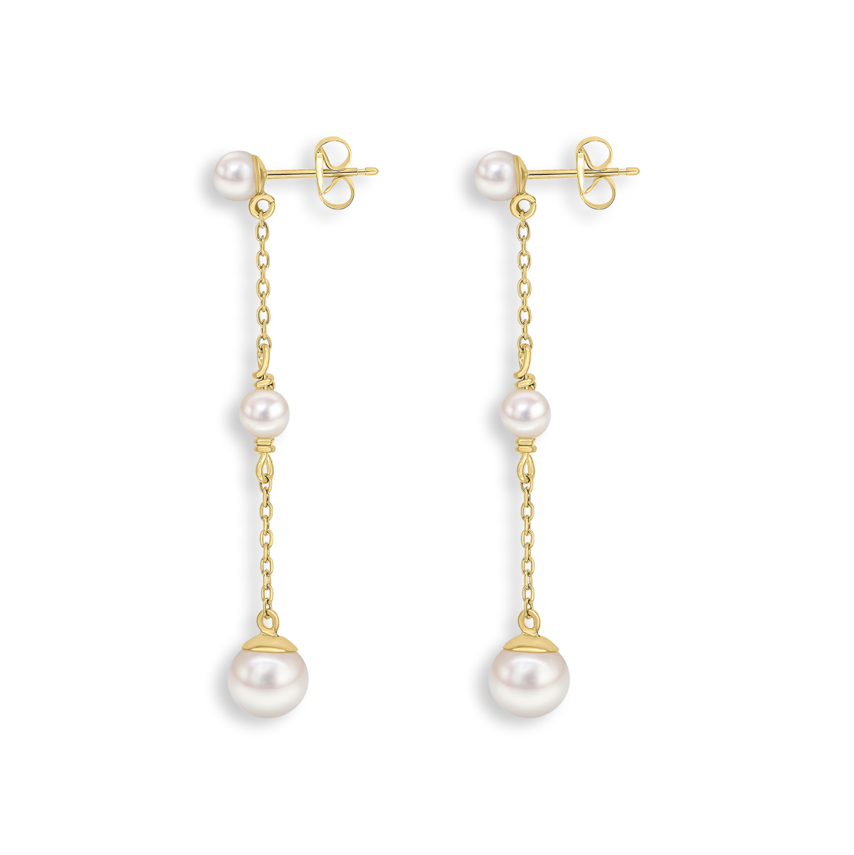 9ct Yellow Gold Chain Strand Drop Pearl Earrings