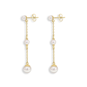 9ct Yellow Gold Chain Strand Drop Pearl Earrings