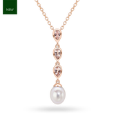 9ct Rose Gold Pearl and Morganite Triple Drop Pendant & Chain