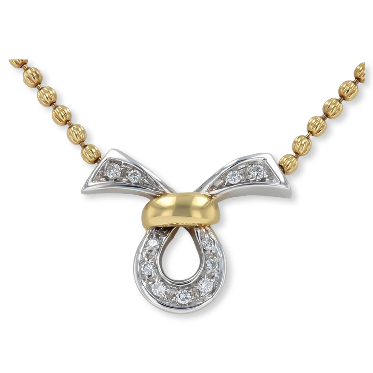 18ct Yellow & White Gold Diamond Set Beaded Bow Necklace