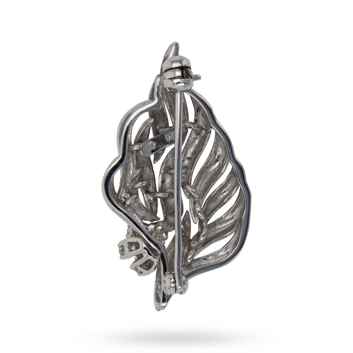 18ct White Gold Diamond Flame-like Leaf Brooch