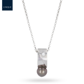 18ct White Gold Black Pearl & Diamond Set Pendant & Chain