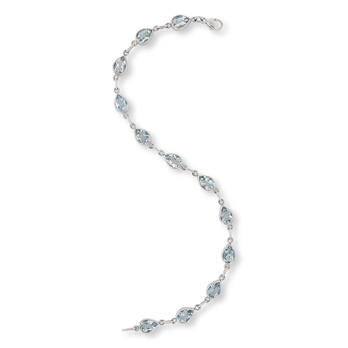 9ct White Gold 7.5" Pear Shaped Aquamarine Bracelet