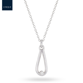 9ct White Gold Diamond Set Teardrop Pendant & Chain