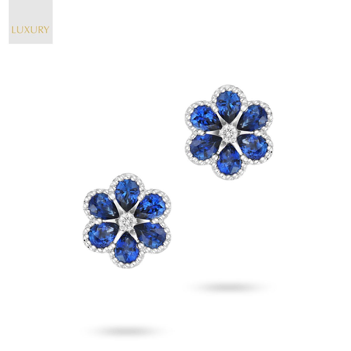 18ct White Gold Sapphire & Diamond Flower Stud Earrings