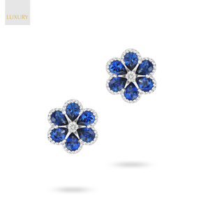 18ct White Gold Sapphire & Diamond Flower Stud Earrings