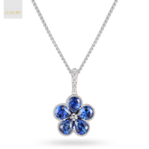 18ct White Gold Sapphire & Diamond Flower Pendant & Chain