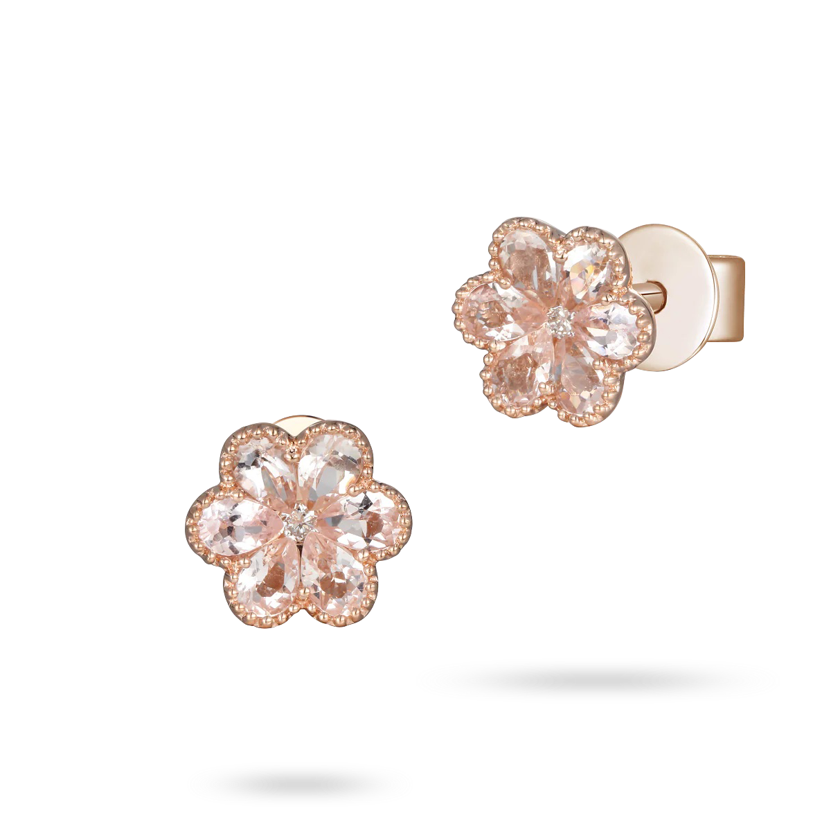 18ct Rose Gold Morganite & Diamond Flower Stud Earrings