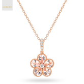 18ct Rose Gold Morganite & Diamond Flower Pendant & Chain