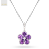 18ct White Gold Amethyst & Diamond Flower Pendant & Chain