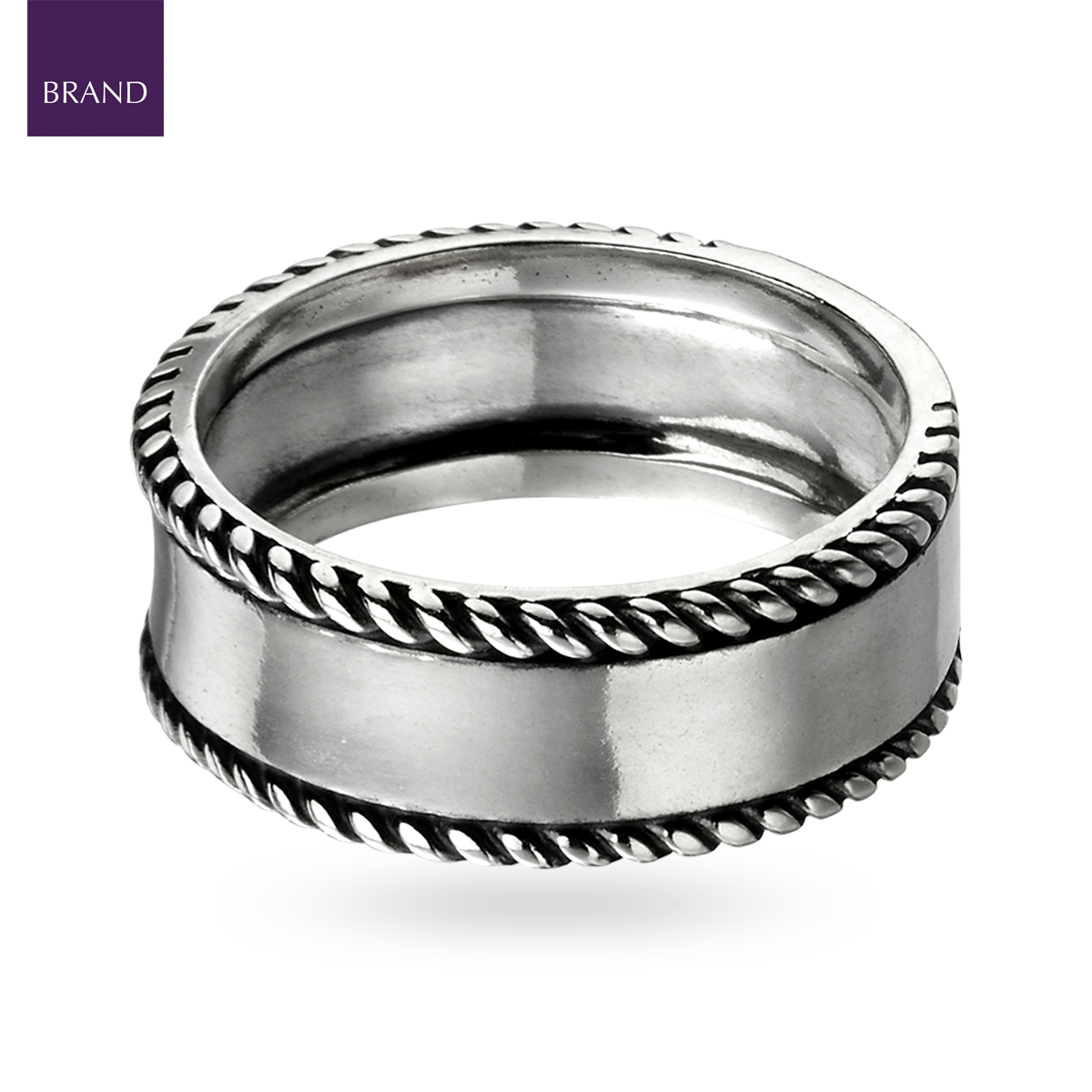 Oxidised Sterling Silver Rope Edge Pattern Ring