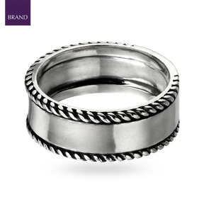 Oxidised Sterling Silver Rope Edge Pattern Ring