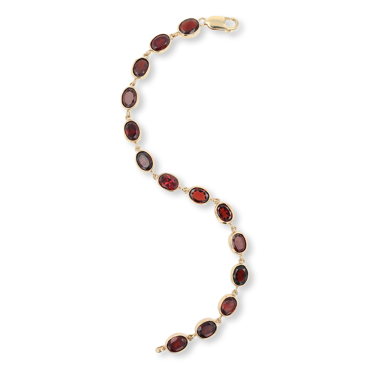 9ct Yellow Gold 7.5" Garnet Bezel Set Bracelet