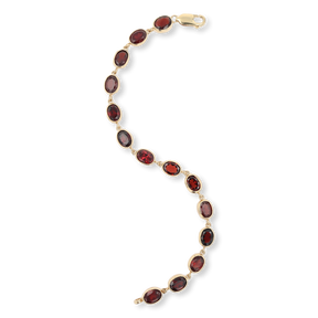 9ct Yellow Gold 7.5" Garnet Bezel Set Bracelet