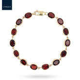 9ct Yellow Gold 7.5" Garnet Bezel Set Bracelet