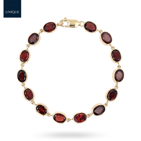 9ct Yellow Gold 7.5" Garnet Bezel Set Bracelet