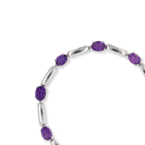 9ct White Gold 7.25" Amethyst Set Bar Link Bracelet