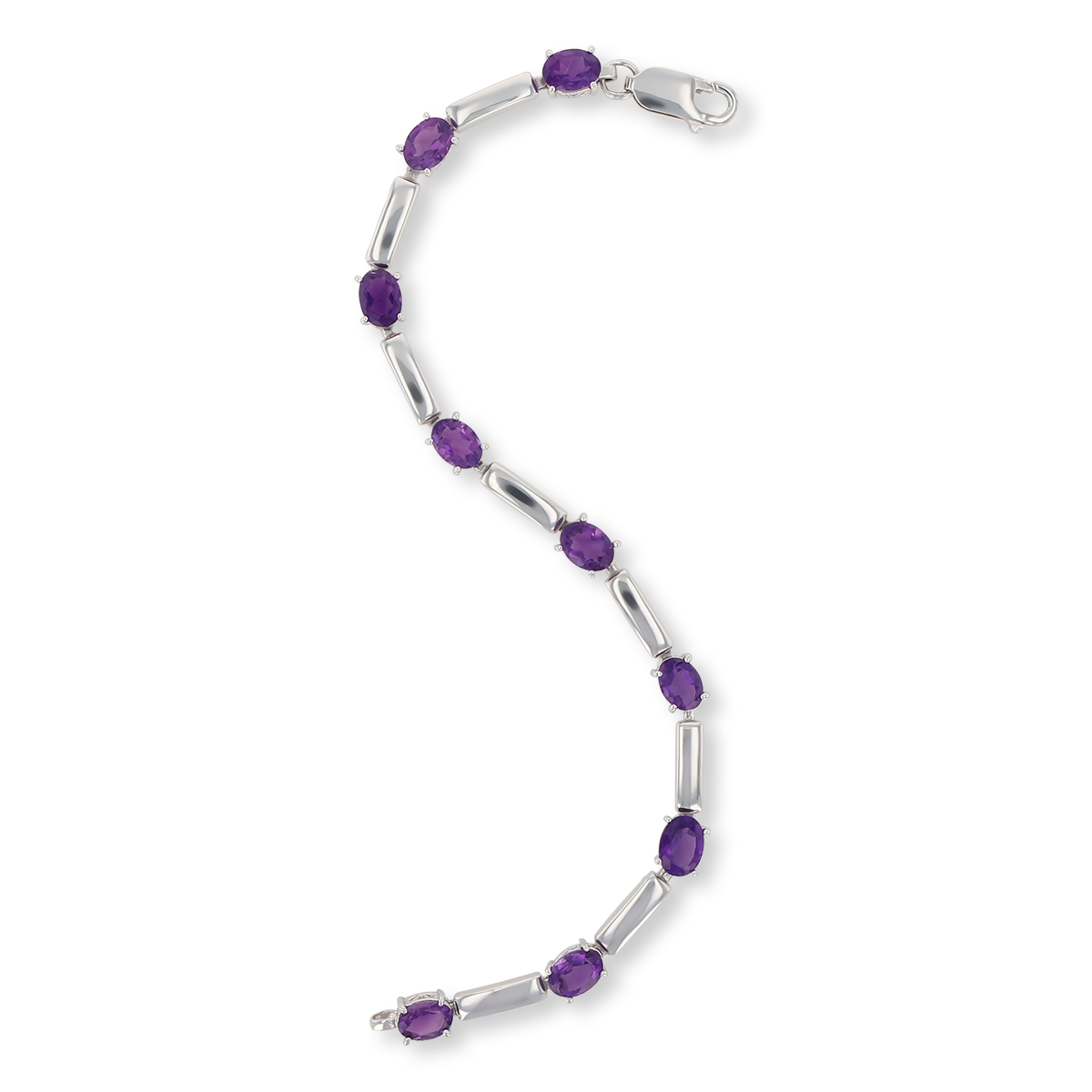 9ct White Gold 7.25" Amethyst Set Bar Link Bracelet